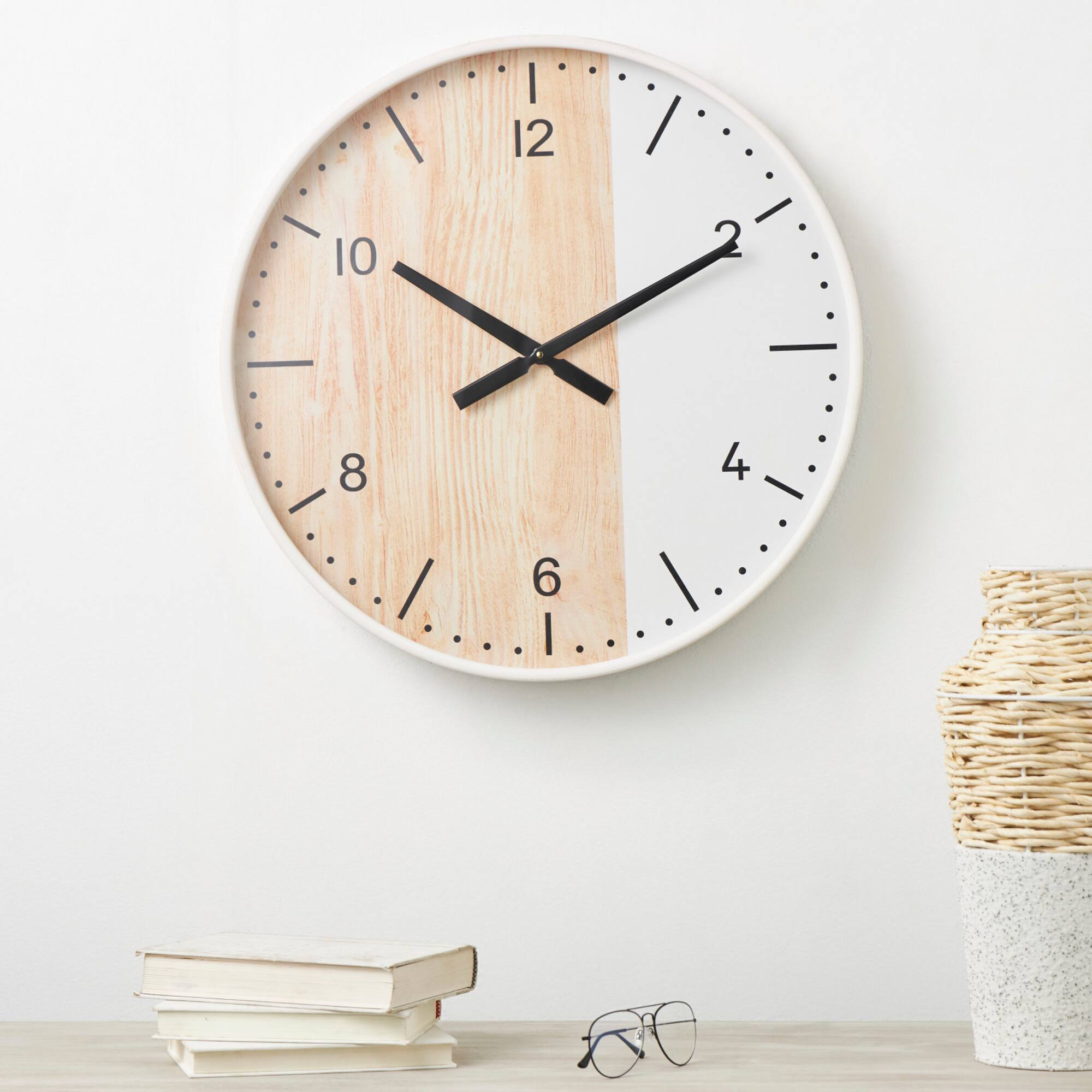 23.5" Woodgrain & White 2-Tone Wall Clock